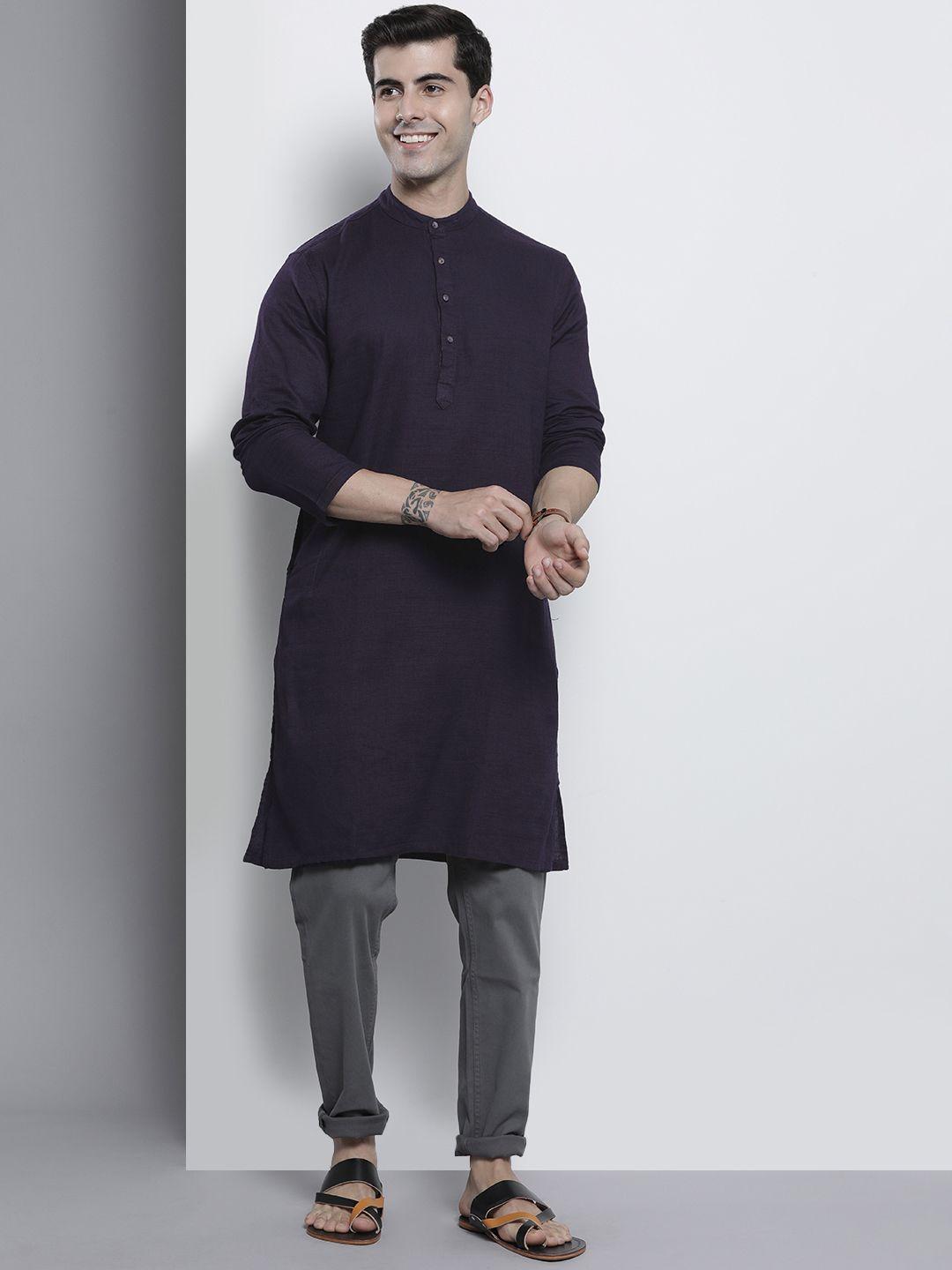 the indian garage co men navy blue solid kurta