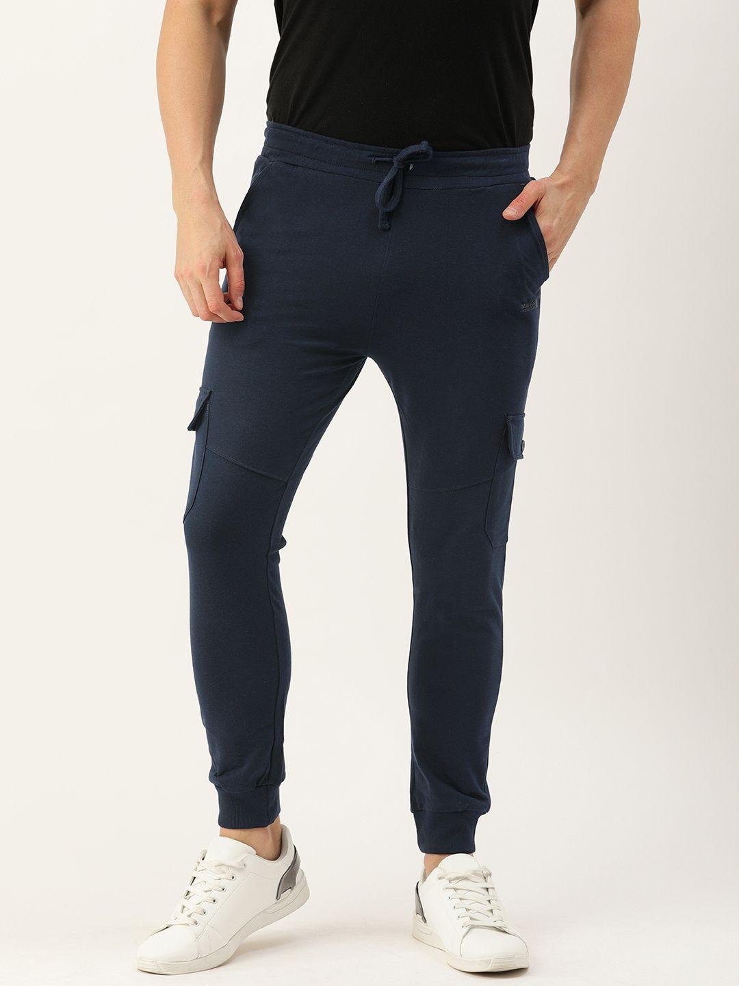 the indian garage co men navy blue solid slim fit jogger