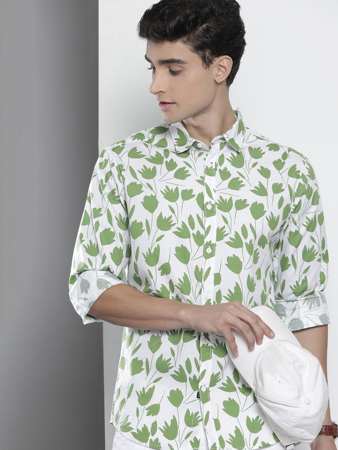 the indian garage co men off white floral printed pure cotton casual shirt
