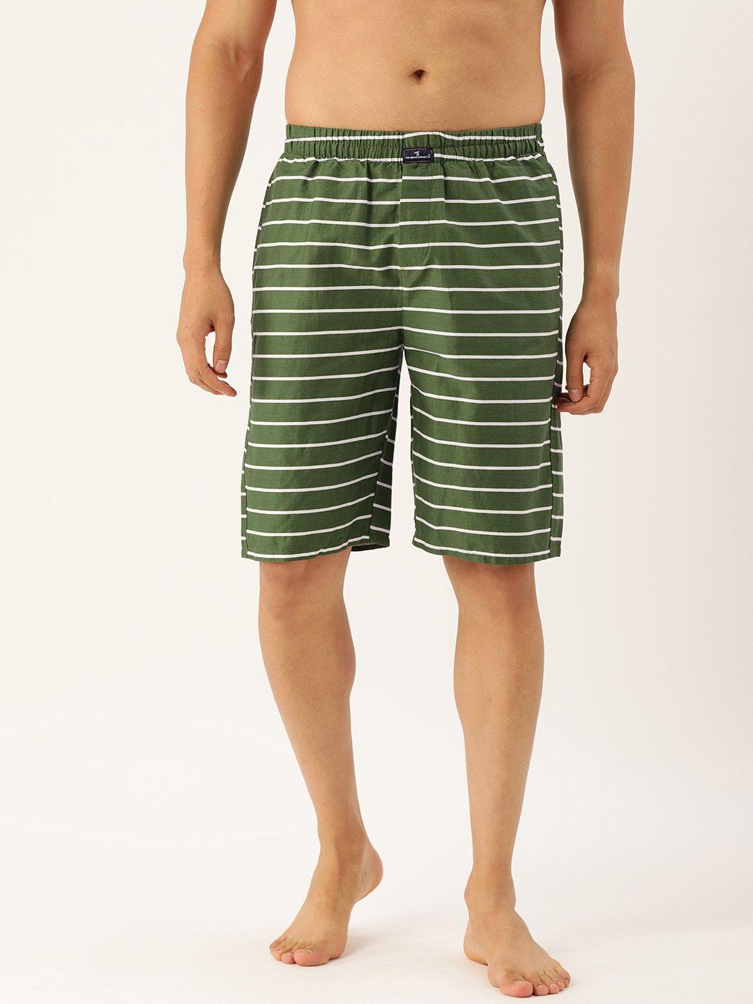 the indian garage co men olive green & white striped pure cotton boxers 1120-bxr10-04