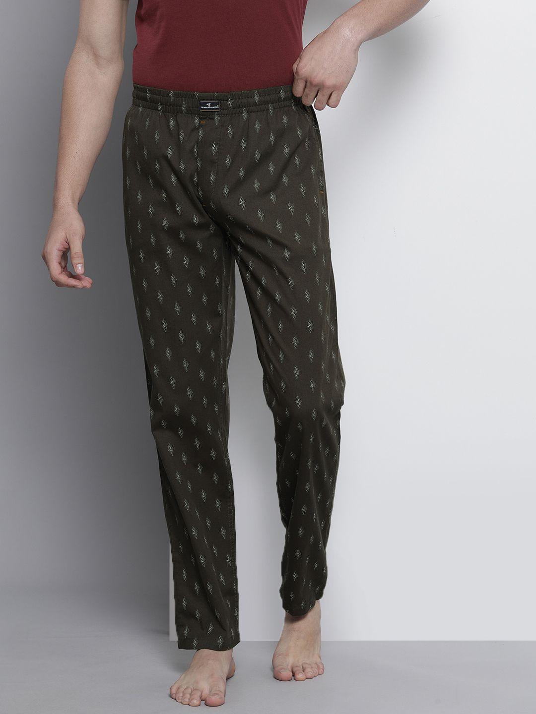 the indian garage co men olive green printed cotton lounge pants