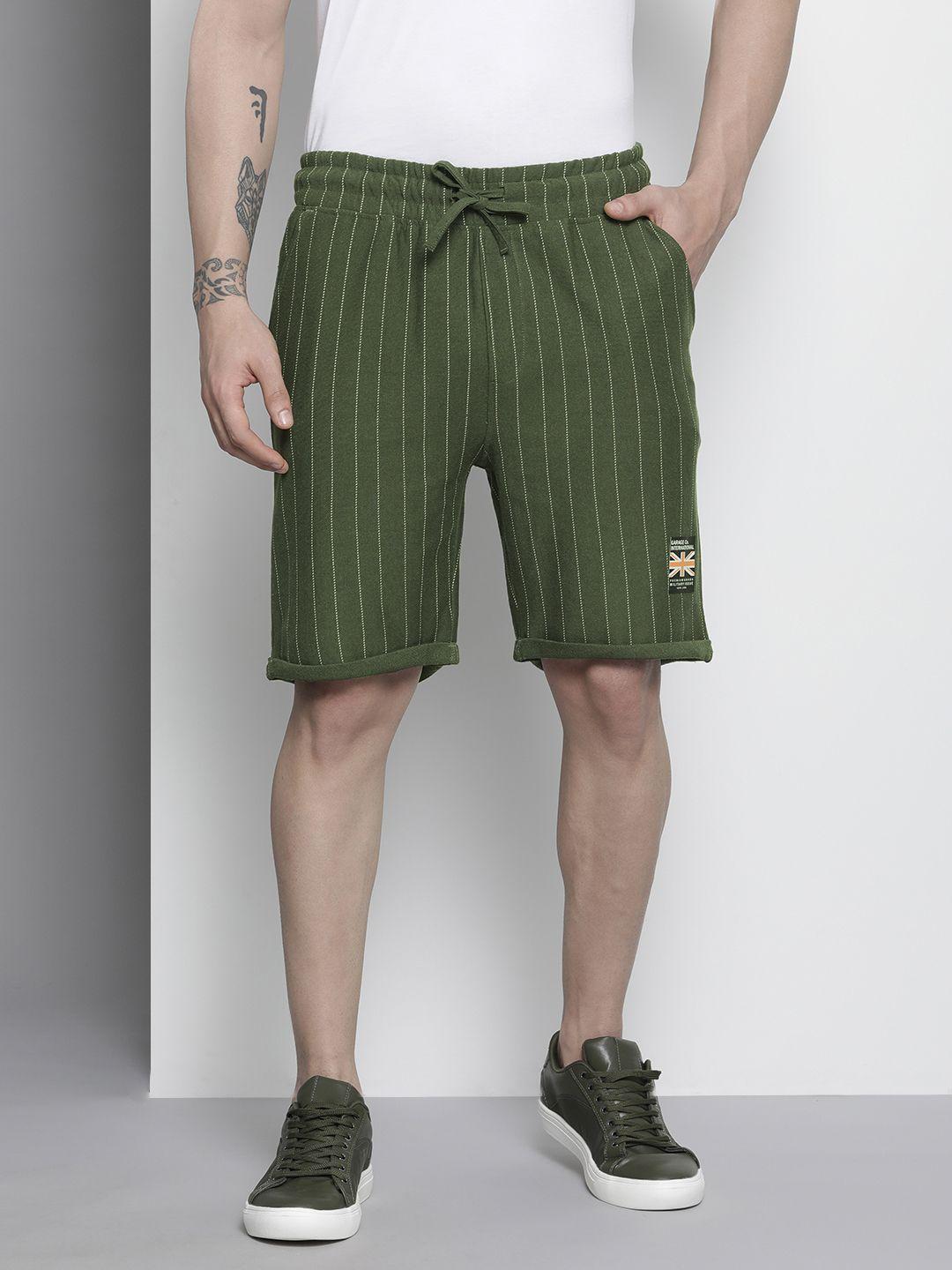 the indian garage co men olive green striped shorts