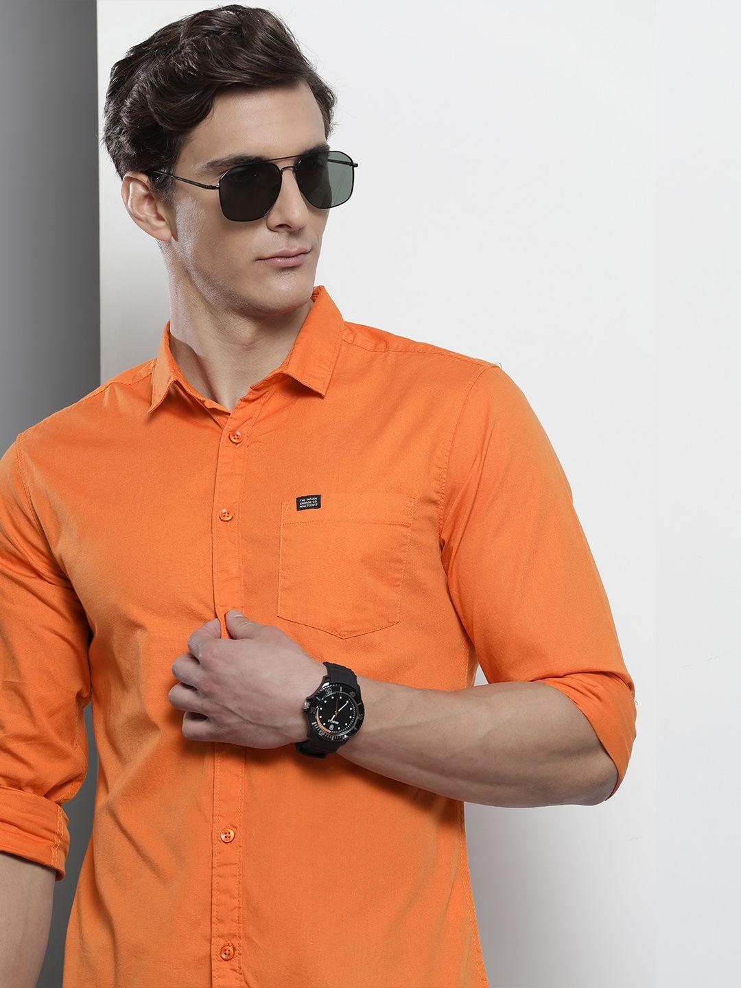 the indian garage co men orange comfort regular fit cotton casual shirt