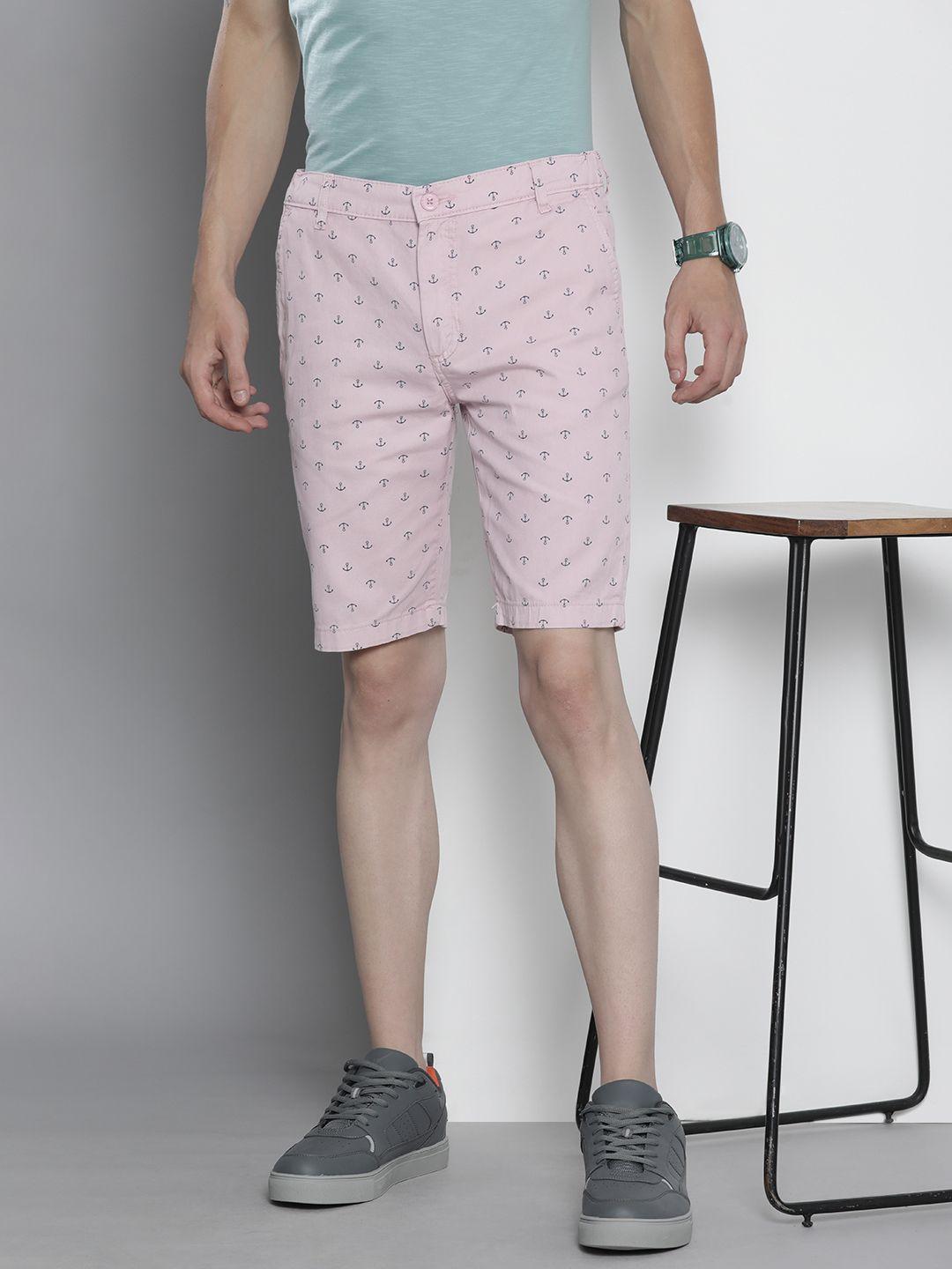 the indian garage co men pink conversational printed slim fit shorts
