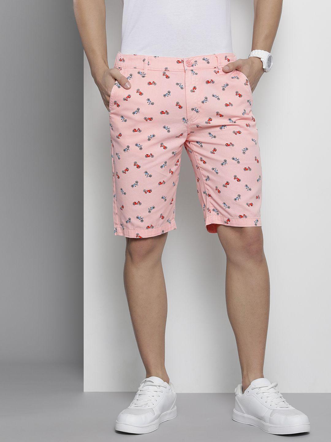 the indian garage co men pink conversational printed slim fit shorts