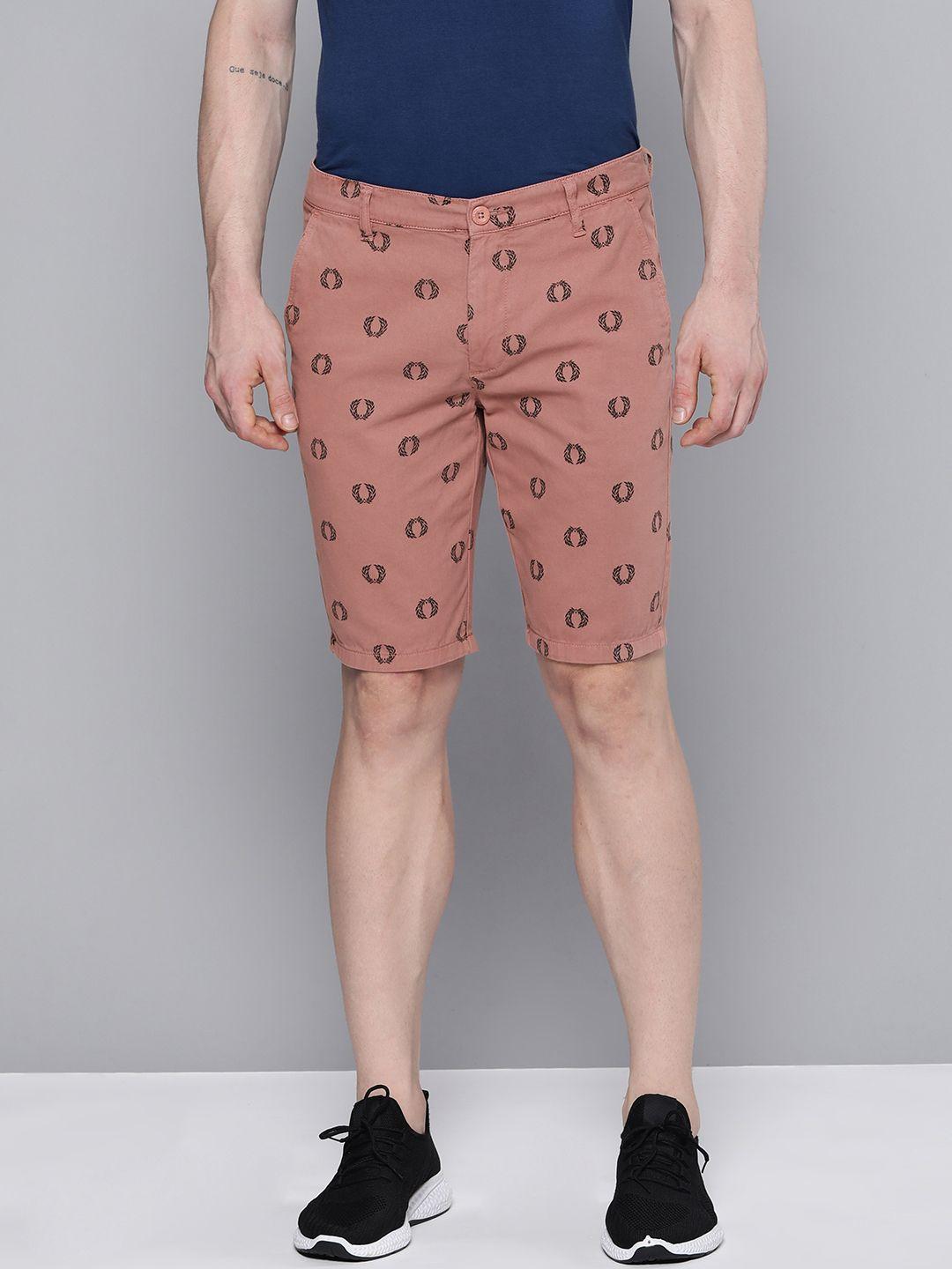 the indian garage co men pink printed slim fit regular shorts