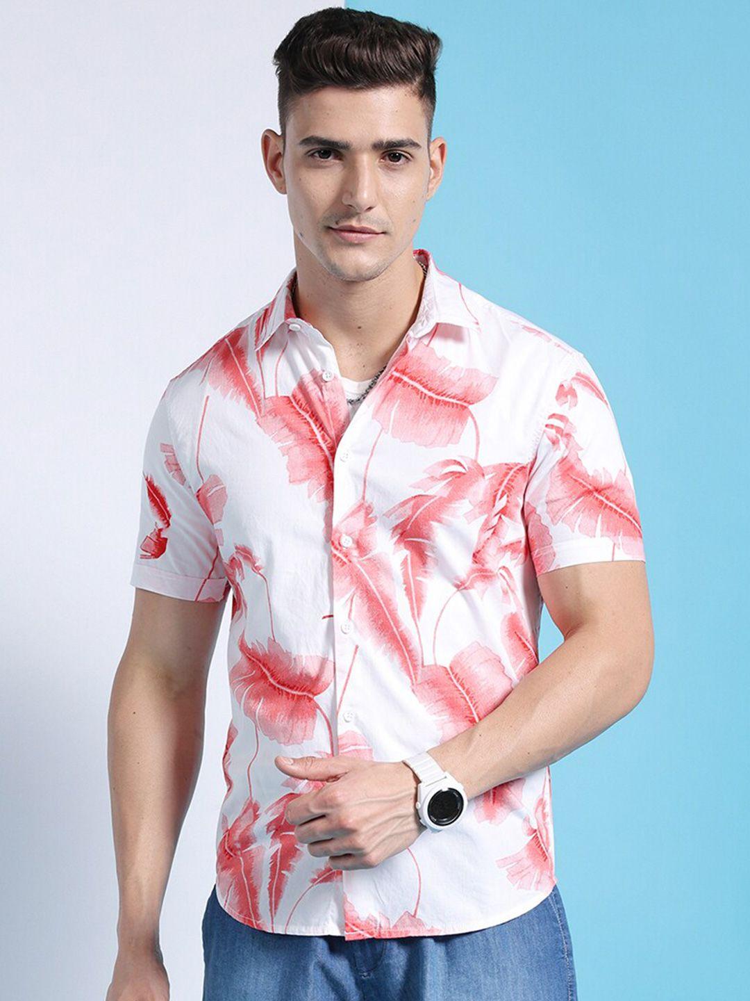 the indian garage co men pink slim fit printed casual shirt
