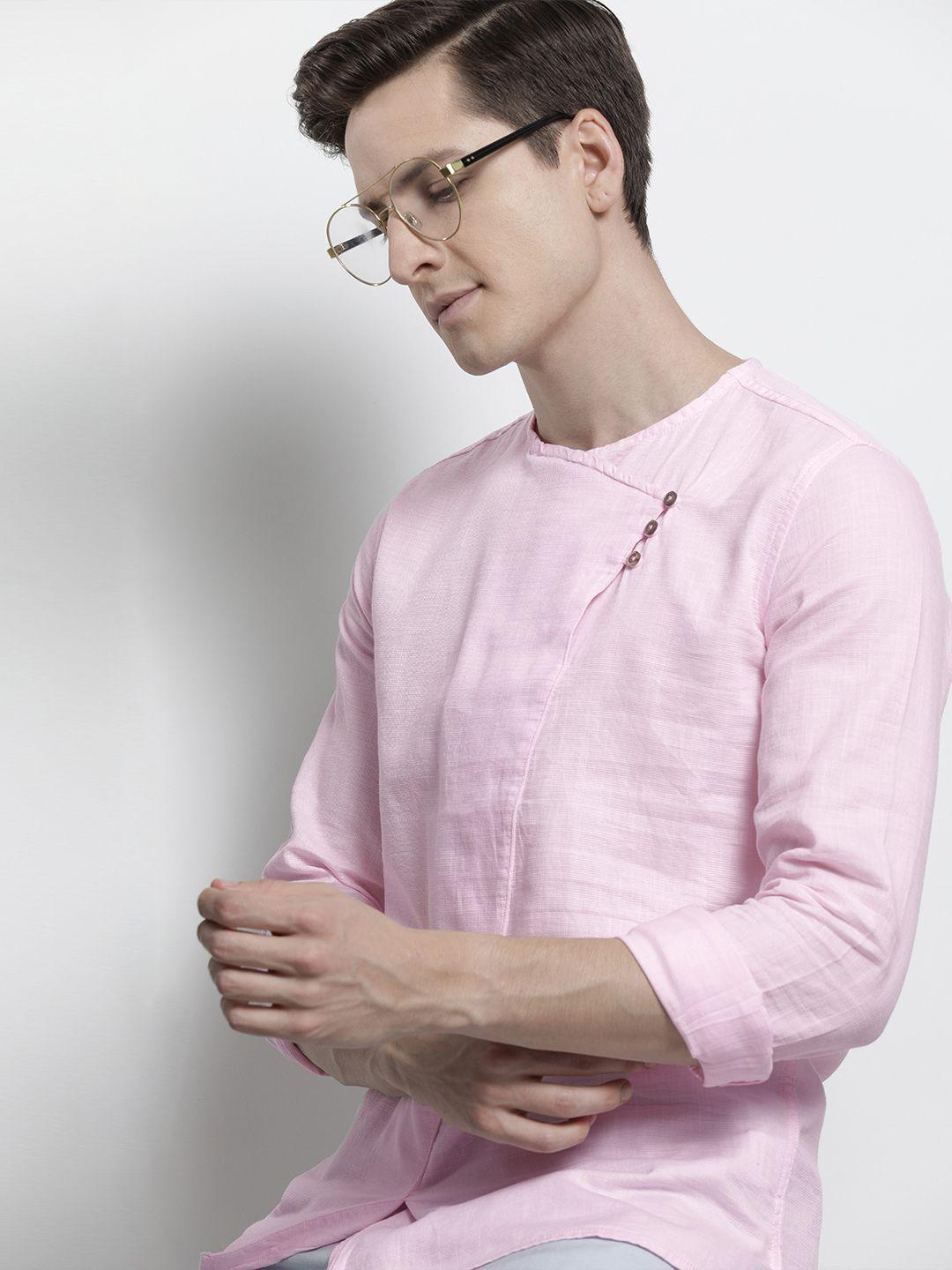 the indian garage co men pink solid kurta