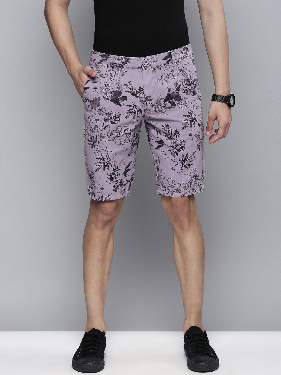 the indian garage co men purple floral printed slim fit regular shorts