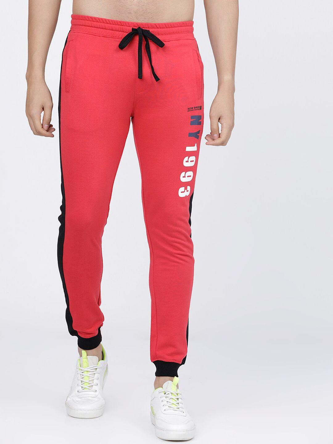 the indian garage co men red & black solid slim-fit joggers