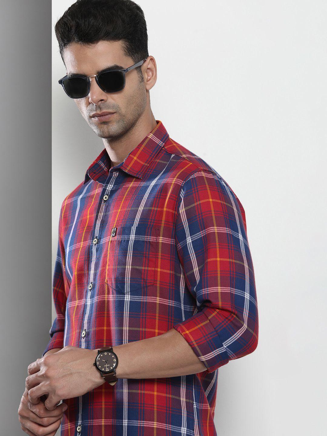 the indian garage co men red tartan checked cotton casual shirt