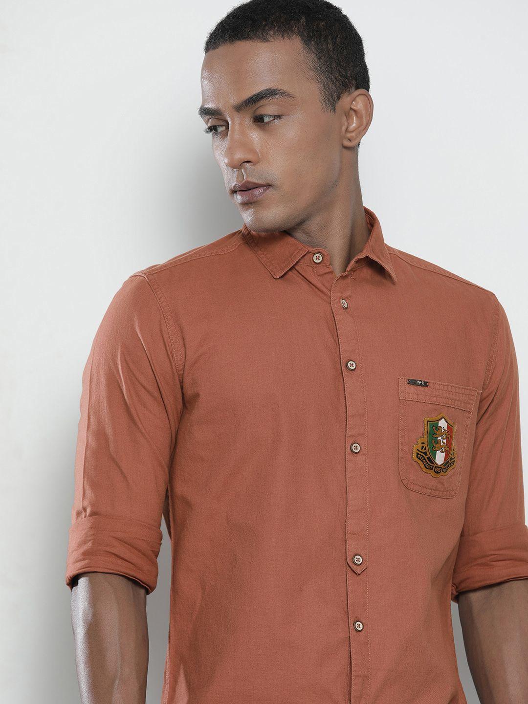 the indian garage co men rust regular opaque solid casual shirt
