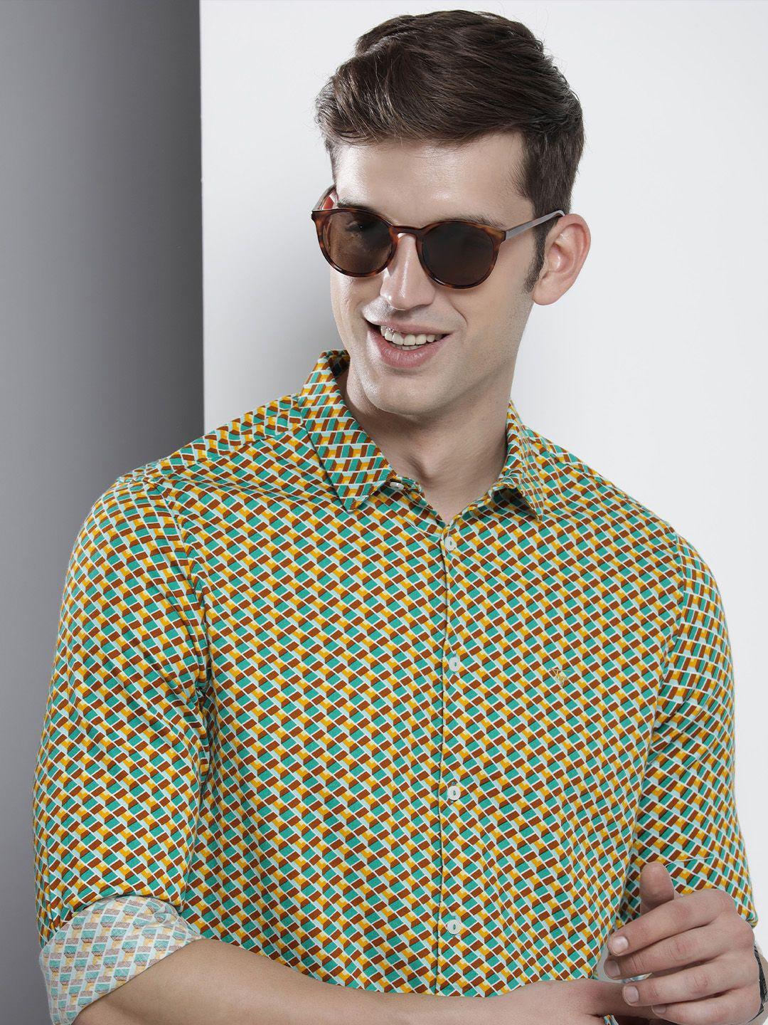 the indian garage co men slim fit opaque printed cotton casual shirt