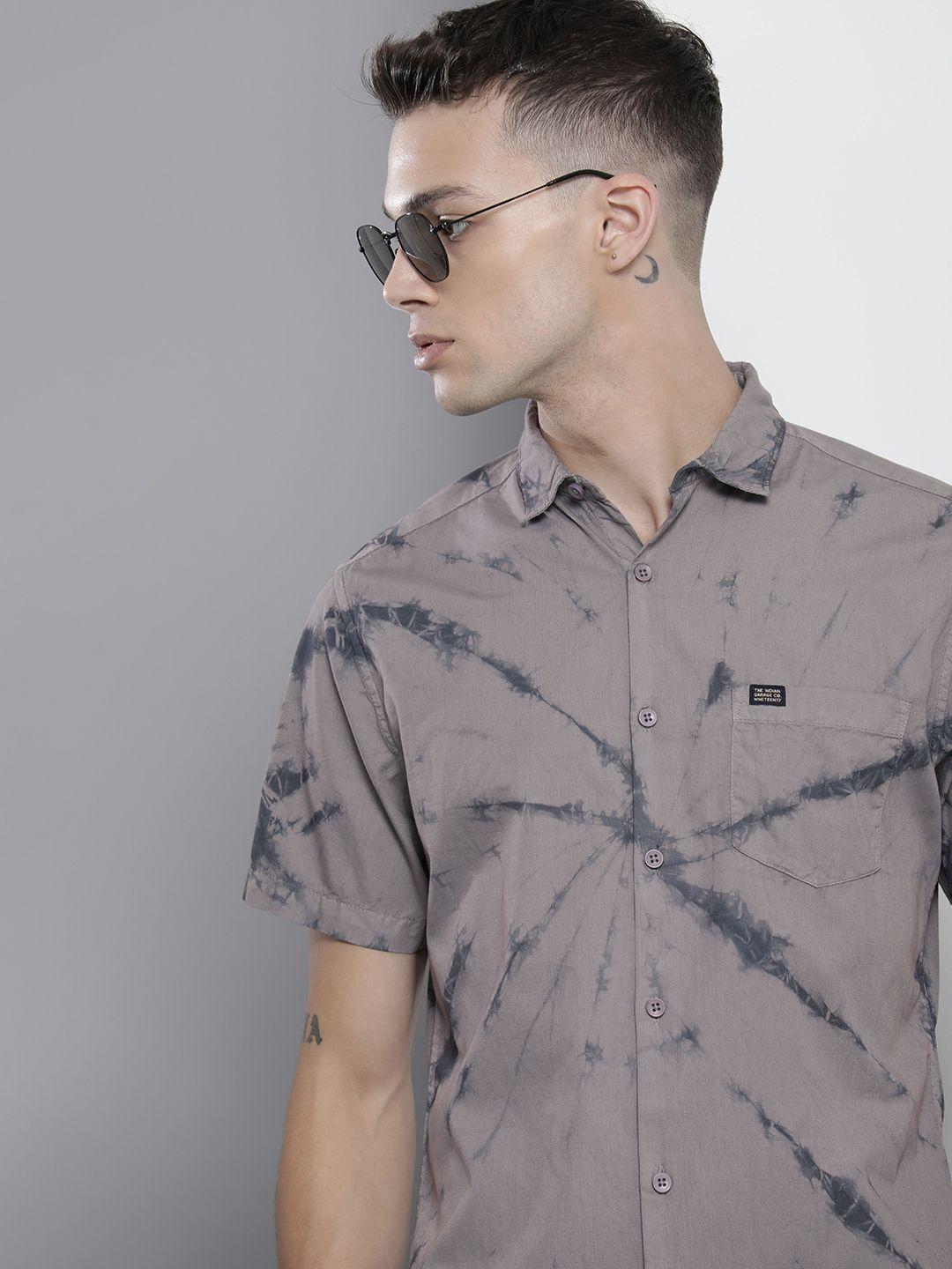 the indian garage co men taupe printed casual cotton shirt