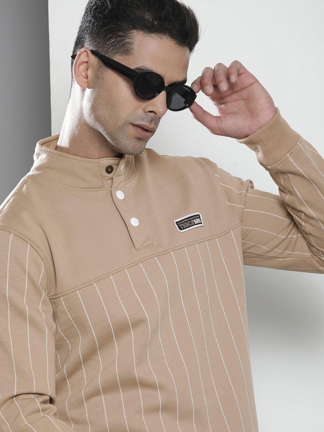 the indian garage co men taupe striped sweatshirt