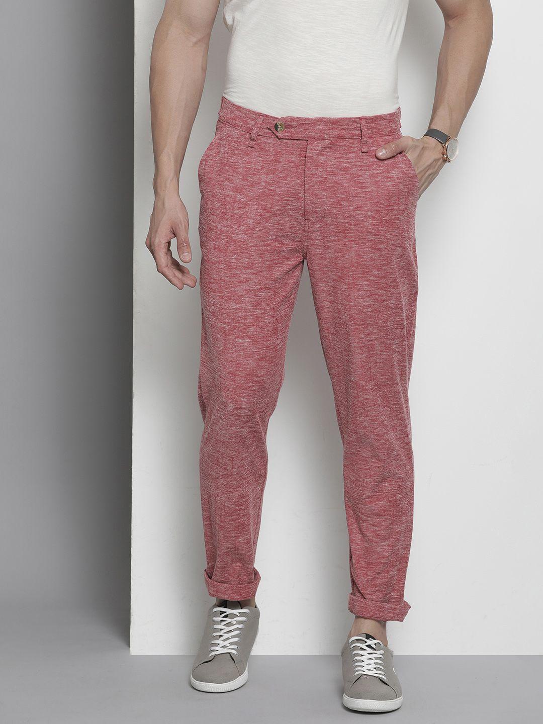 the indian garage co men textured slim fit chinos trousers