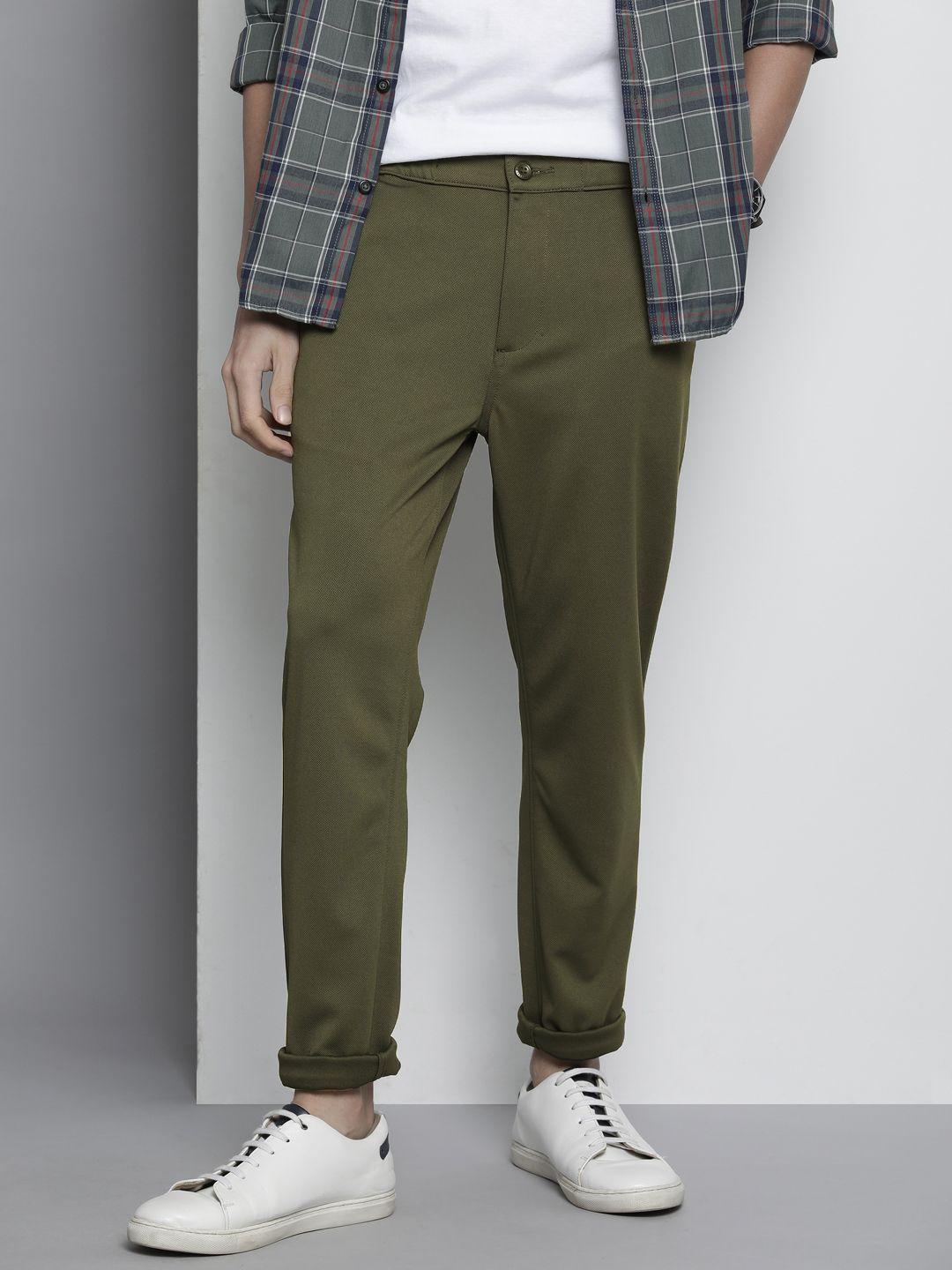 the indian garage co men textured slim fit trousers