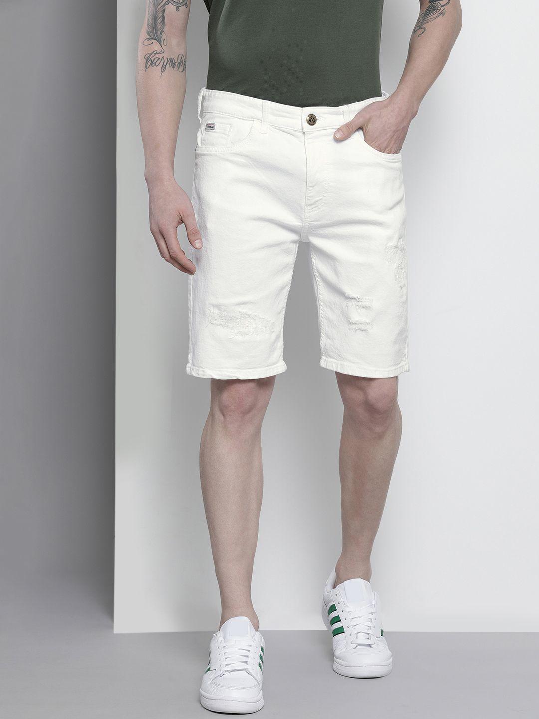 the indian garage co men white distressed slim fit shorts