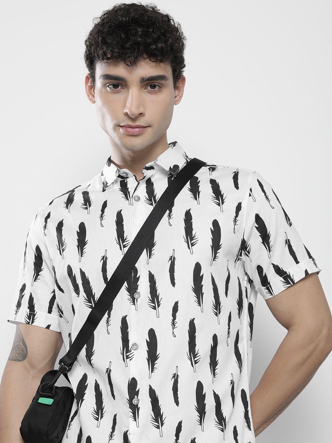 the indian garage co men white printed cotton casual shirt