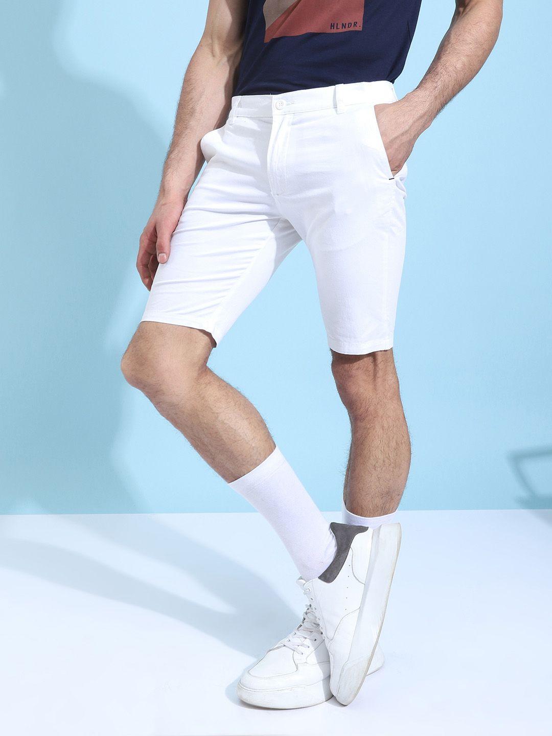 the indian garage co men white solid slim fit regular shorts