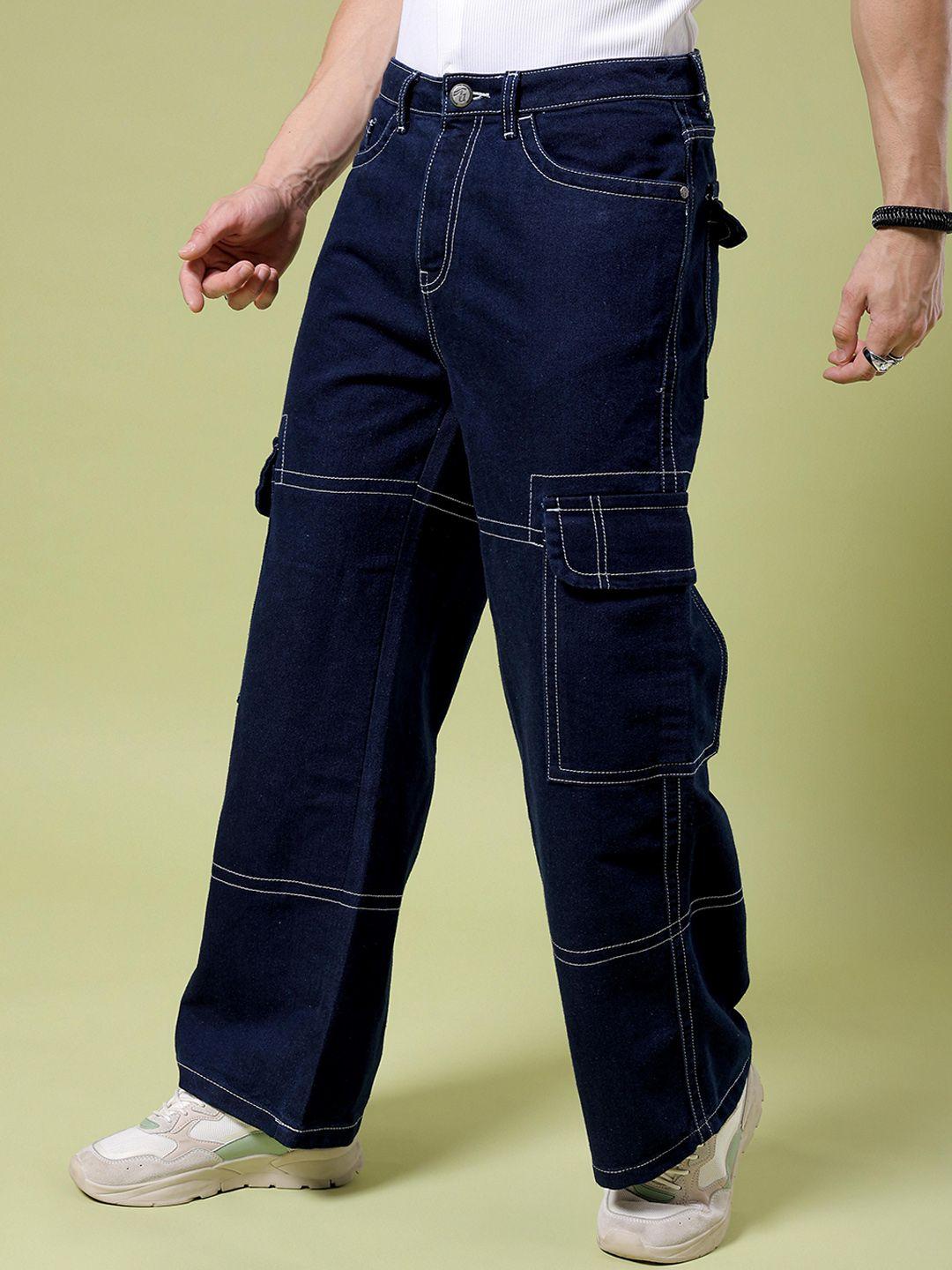 the indian garage co men wide leg mid-rise cotton jeans