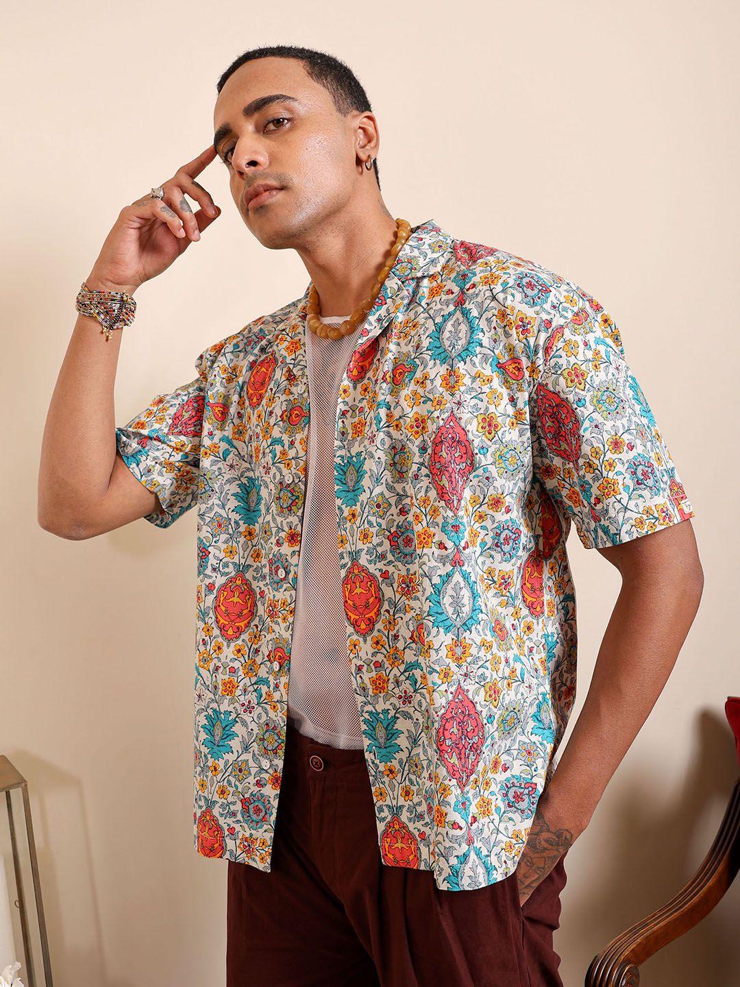 the indian garage co oversized ethnic motifs printed cuban collar pure cotton casual shirt