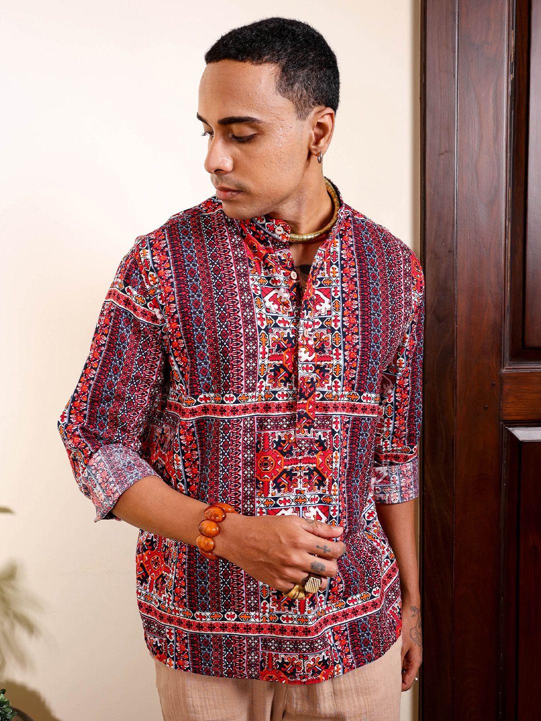 the indian garage co red ethnic printed pure cotton casual shirt