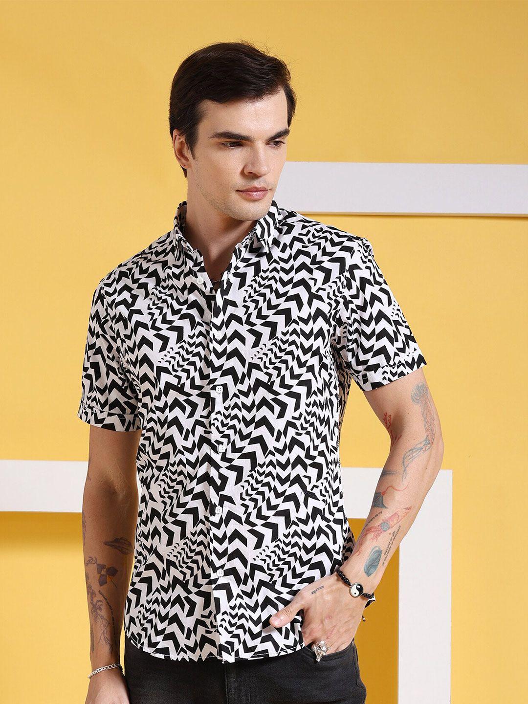 the indian garage co slim fit geometric printed pure cotton casual shirt