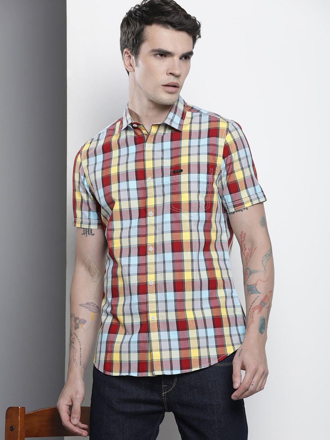 the indian garage co slim fit opaque checked casual shirt