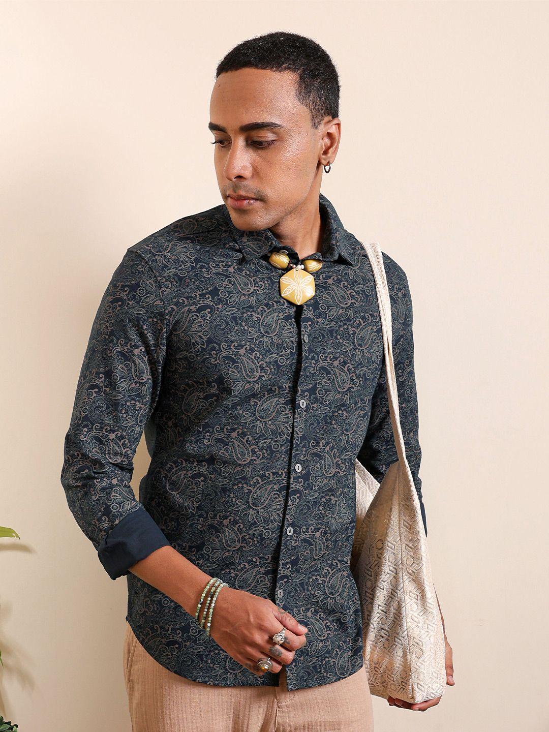 the indian garage co slim fit paisley printed spread collar cotton casual shirt