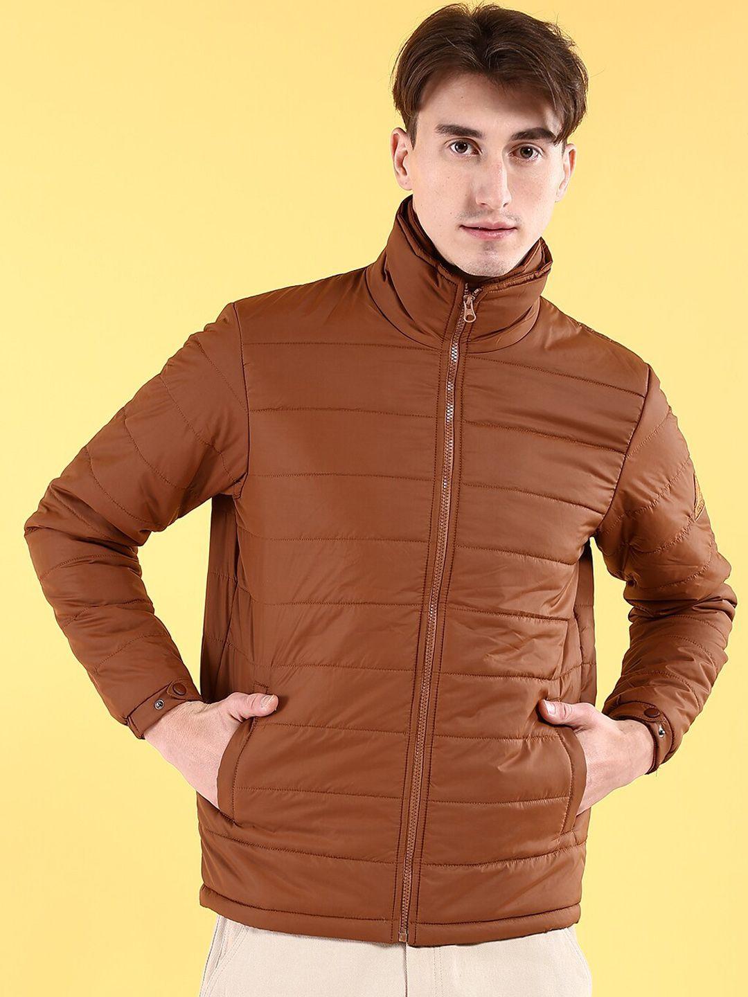 the indian garage co tan-coloured mock collar padded jacket