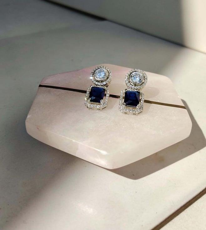 the jewel factor 18k white gold plated begum royal blue crystal earrings
