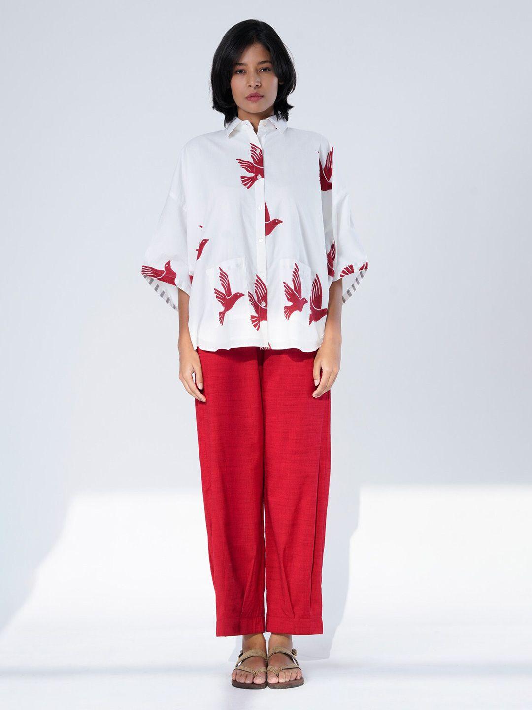 the kaatn trail floral printed shirt collar cotton shirt style top