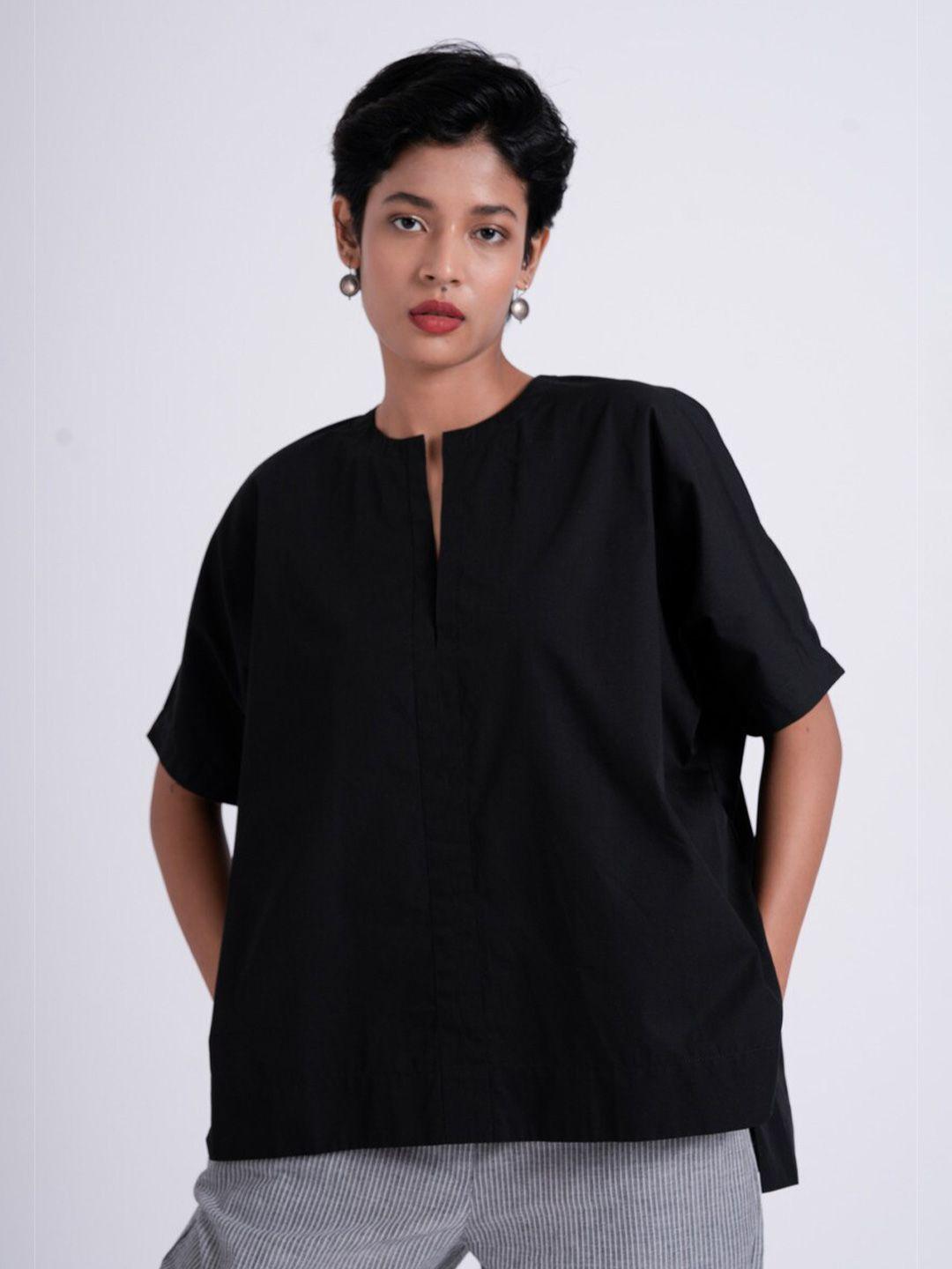 the kaatn trail mandarin collar cotton boxy top