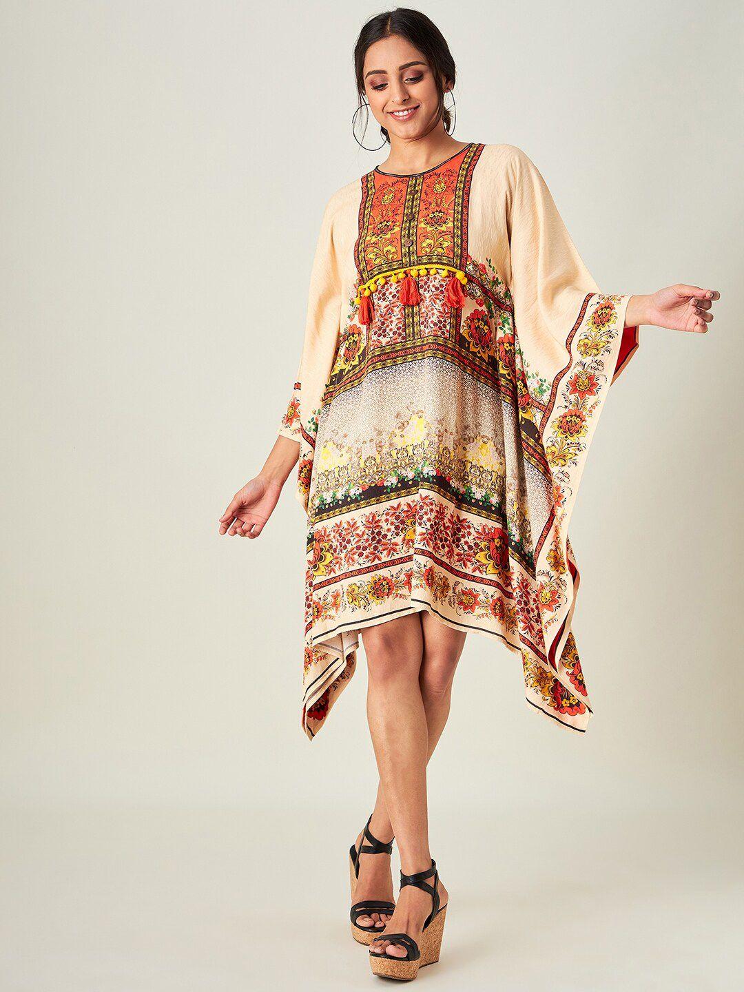 the kaftan company beige floral kaftan dress