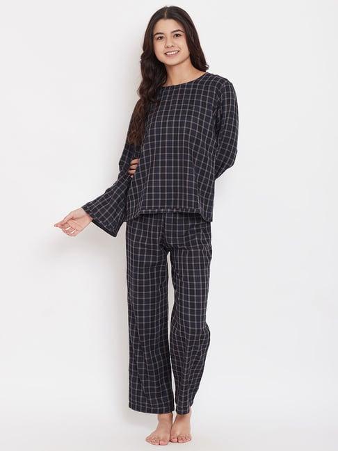 the kaftan company black checks top & pyjama set