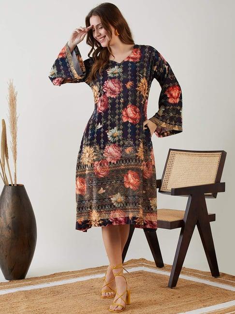 the kaftan company black printed a-line dress