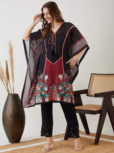 the kaftan company black printed a line kaftan