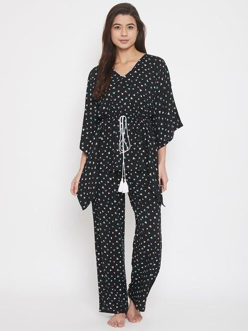 the kaftan company black printed kaftan with pyjama set