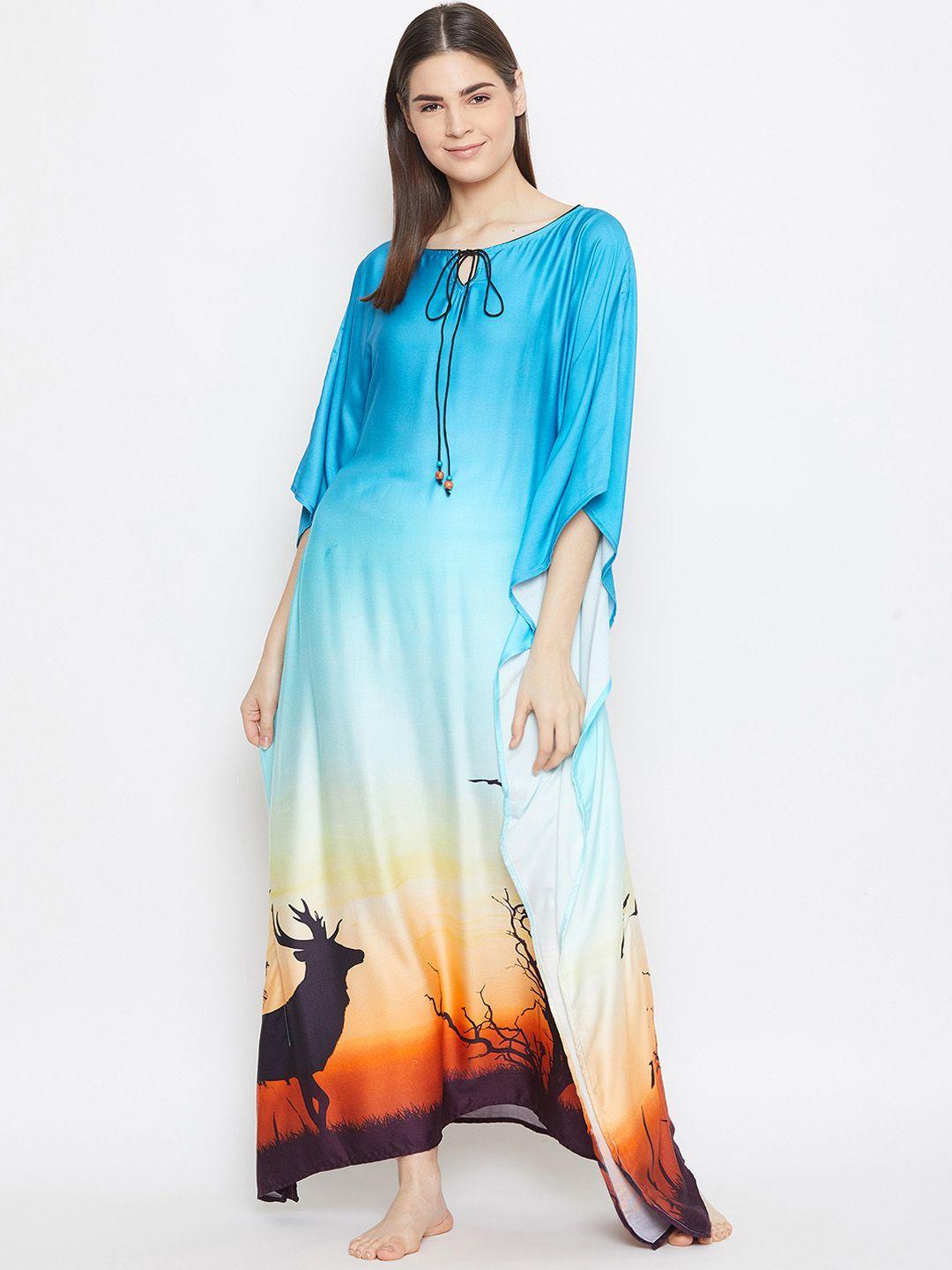 the kaftan company blue & orange printed nightdress