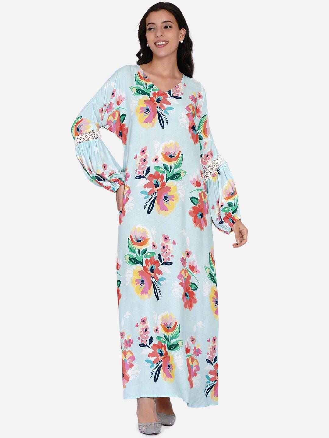 the kaftan company blue & red floral printed maxi dress