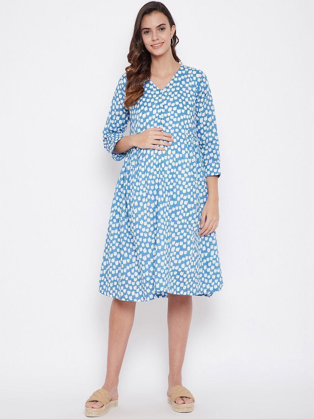 the kaftan company blue & white printed maternity dress