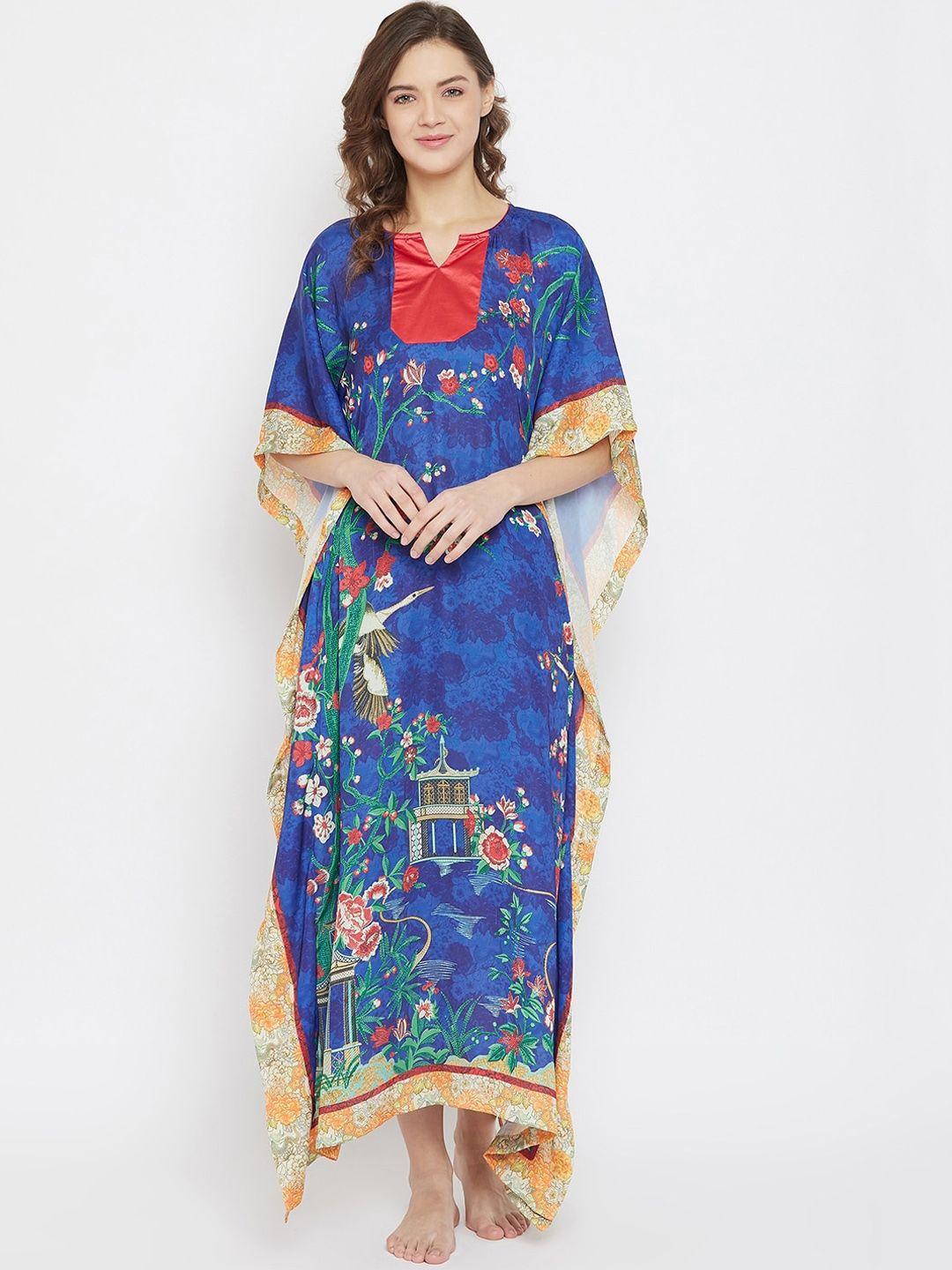 the kaftan company blue & yellow printed nightdress