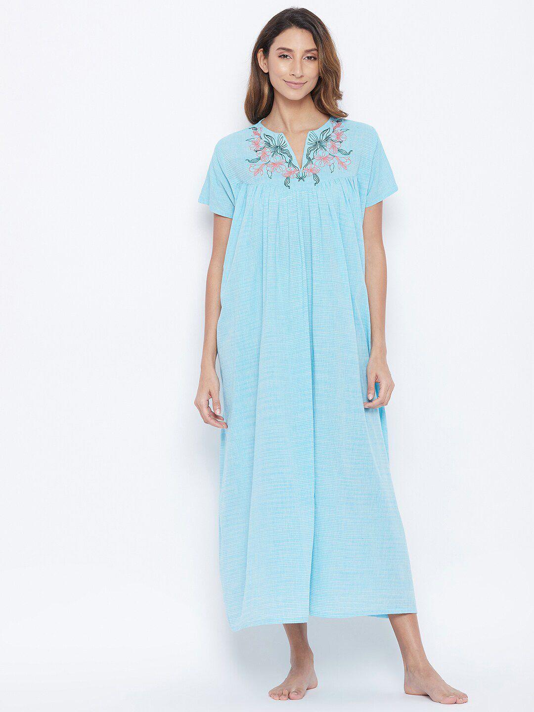 the kaftan company blue embroidered maxi nightdress