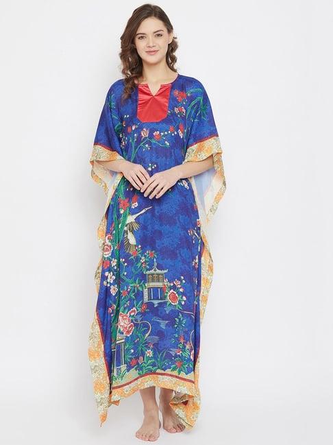 the kaftan company blue floral print loungewear kaftan