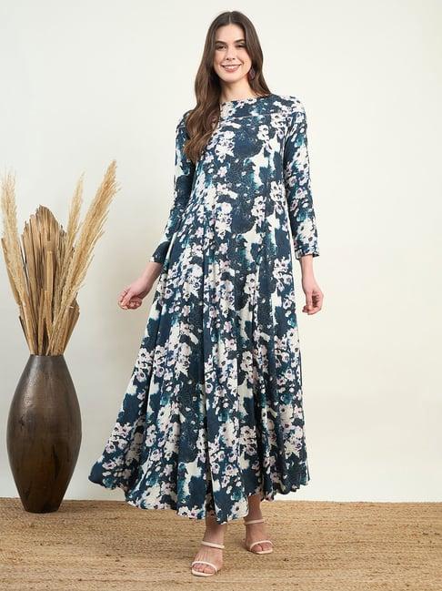 the kaftan company blue floral print maxi dress
