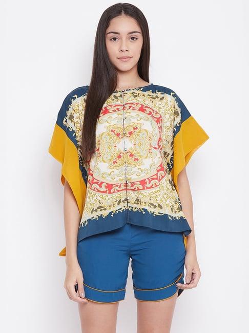 the kaftan company blue print top & shorts set
