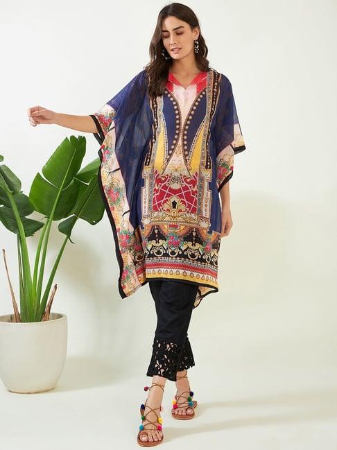 the kaftan company blue printed a line kaftan