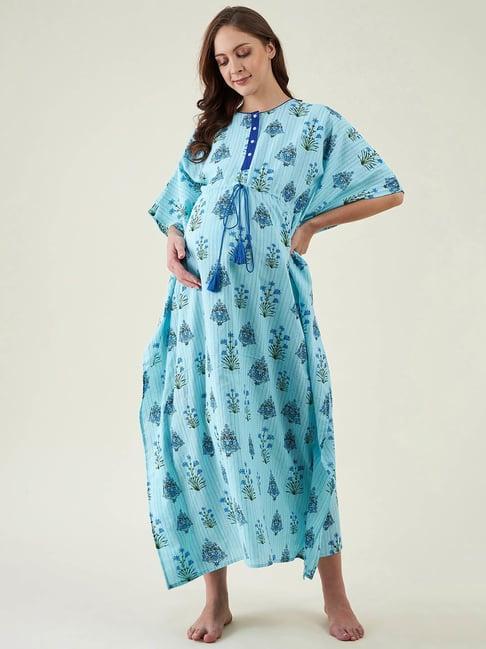 the kaftan company blue printed maternity & feeding kaftan