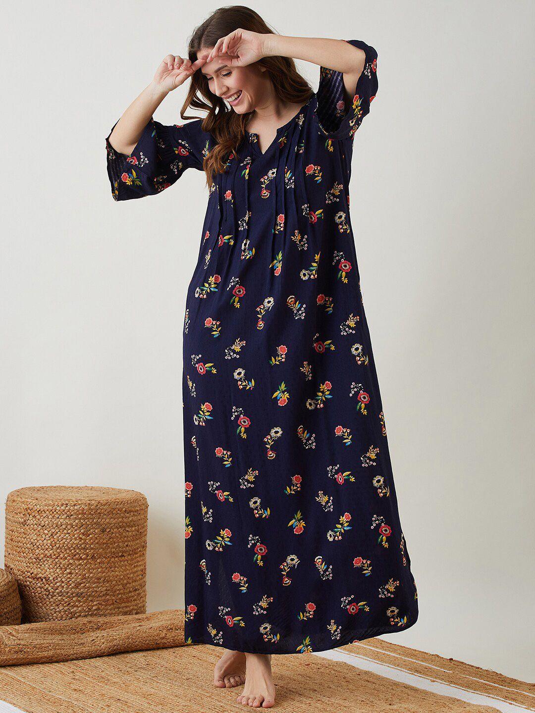 the kaftan company blue printed maxi nightdress